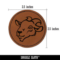 Goat Head Round Iron-On Engraved Faux Leather Patch Applique - 2.5"