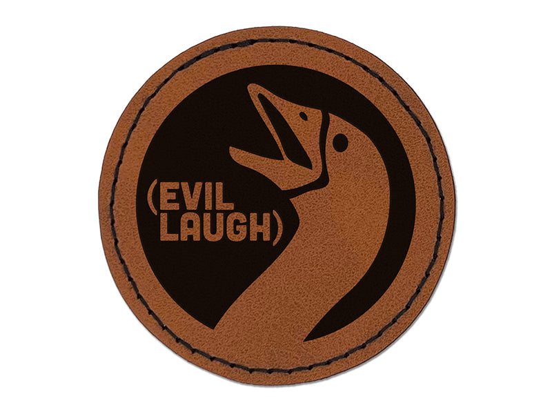 Goose Evil Laugh Round Iron-On Engraved Faux Leather Patch Applique - 2.5"