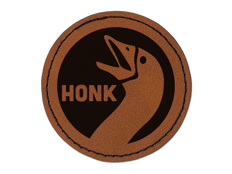 Goose Honk Laugh Round Iron-On Engraved Faux Leather Patch Applique - 2.5"