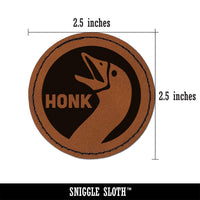 Goose Honk Laugh Round Iron-On Engraved Faux Leather Patch Applique - 2.5"