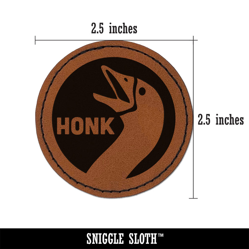 Goose Honk Laugh Round Iron-On Engraved Faux Leather Patch Applique - 2.5"