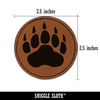 Grizzly Bear Claw Paw Round Iron-On Engraved Faux Leather Patch Applique - 2.5"