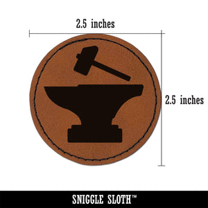 Hammer and Anvil Blacksmith Icon Round Iron-On Engraved Faux Leather Patch Applique - 2.5"