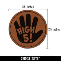 High 5 Hand Gesture Congrats Round Iron-On Engraved Faux Leather Patch Applique - 2.5"