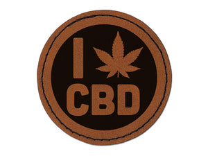 I Love CBD Marijuana Circle Round Iron-On Engraved Faux Leather Patch Applique - 2.5"