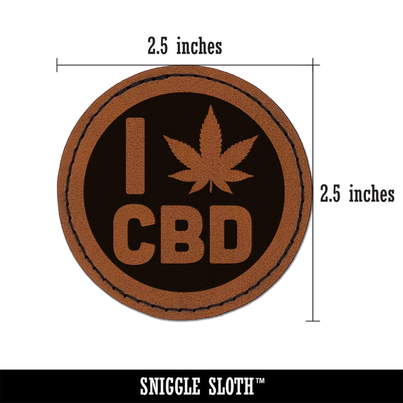 I Love CBD Marijuana Circle Round Iron-On Engraved Faux Leather Patch Applique - 2.5"