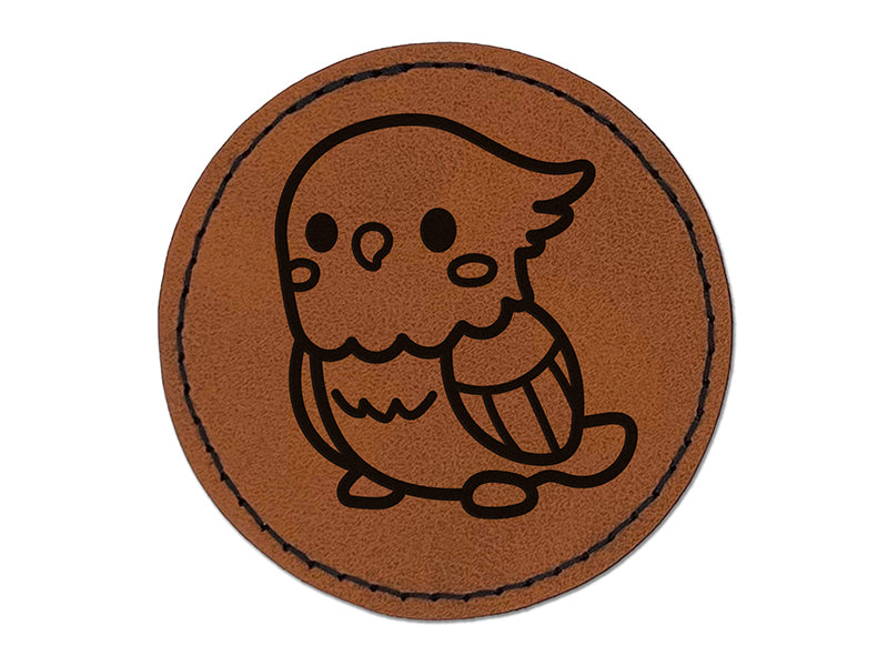 Kawaii Cute Cockatiel Bird Round Iron-On Engraved Faux Leather Patch Applique - 2.5"