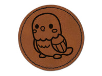 Kawaii Cute Parakeet Budgie Bird Round Iron-On Engraved Faux Leather Patch Applique - 2.5"