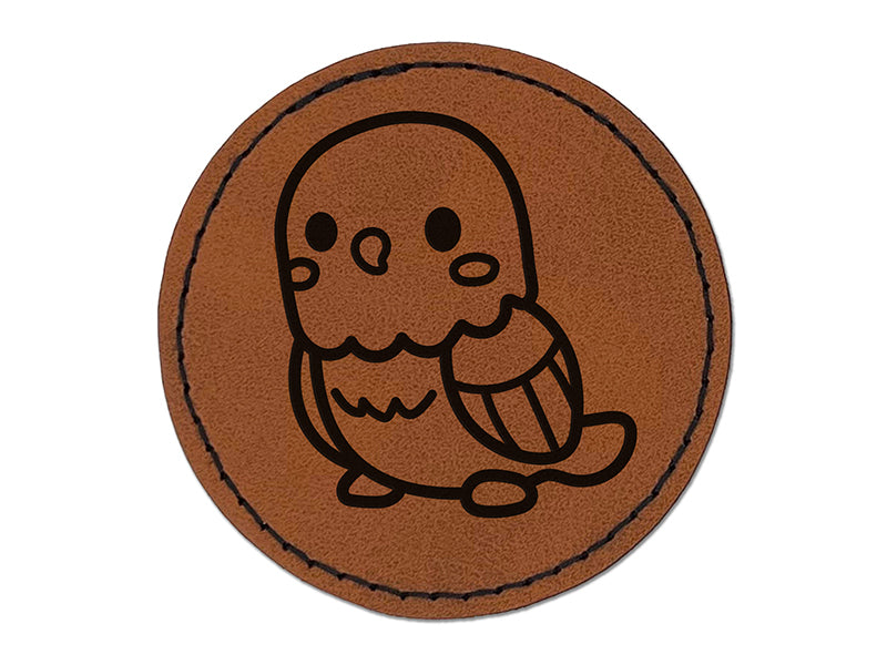 Kawaii Cute Parakeet Budgie Bird Round Iron-On Engraved Faux Leather Patch Applique - 2.5"