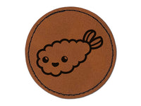 Kawaii Cute Shrimp Tempura Ebi Round Iron-On Engraved Faux Leather Patch Applique - 2.5"