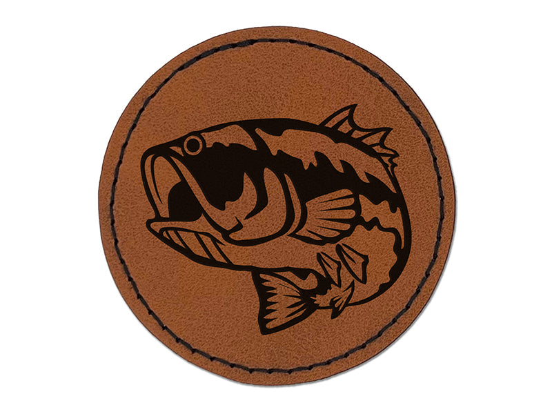 Largemouth Bass Fish Fishing Round Iron-On Engraved Faux Leather Patch Applique - 2.5"