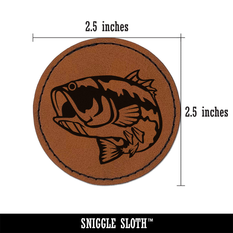 Largemouth Bass Fish Fishing Round Iron-On Engraved Faux Leather Patch Applique - 2.5"