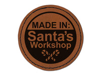 Made in Santa's Workshop Christmas Handmade Round Iron-On Engraved Faux Leather Patch Applique - 2.5"