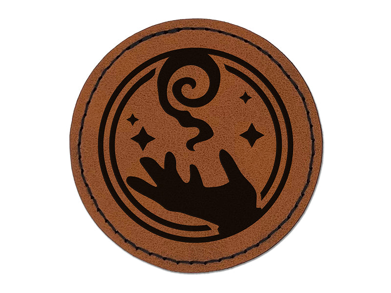 Mage Wizard Magic Spell Round Iron-On Engraved Faux Leather Patch Applique - 2.5"