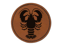 Maine Lobster Silhouette Round Iron-On Engraved Faux Leather Patch Applique - 2.5"