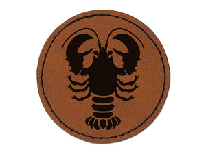 Maine Lobster Silhouette Round Iron-On Engraved Faux Leather Patch Applique - 2.5"