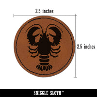 Maine Lobster Silhouette Round Iron-On Engraved Faux Leather Patch Applique - 2.5"