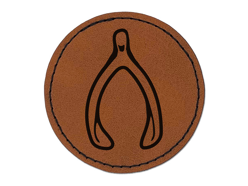 Make a Wishbone Wish Round Iron-On Engraved Faux Leather Patch Applique - 2.5"