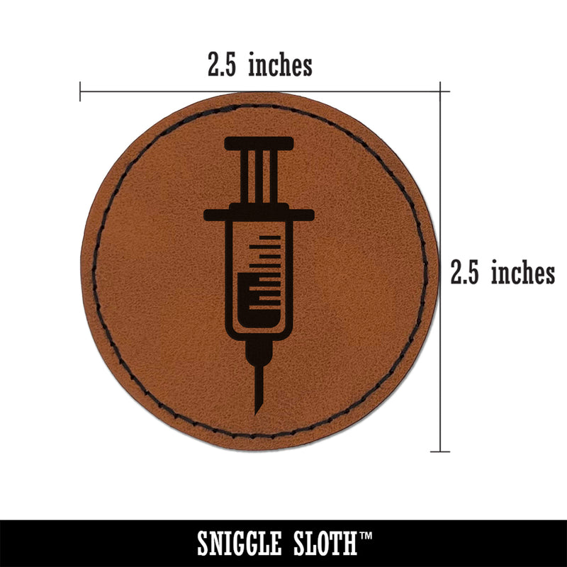 Medical Syringe Round Iron-On Engraved Faux Leather Patch Applique - 2.5"