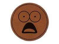 Mouth Agape Shocked Face Round Iron-On Engraved Faux Leather Patch Applique - 2.5"