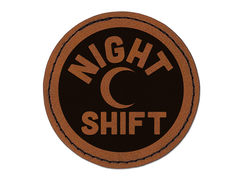 Night Shift Planning Round Iron-On Engraved Faux Leather Patch Applique - 2.5"