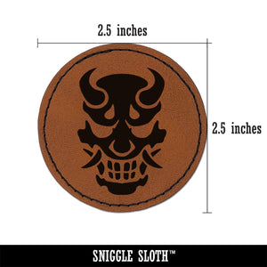 Oni Japanese Demon Mask Round Iron-On Engraved Faux Leather Patch Applique - 2.5"