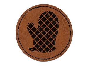 Oven Mitt Round Iron-On Engraved Faux Leather Patch Applique - 2.5"