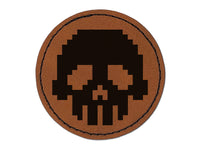 Pixel Digital Skull Round Iron-On Engraved Faux Leather Patch Applique - 2.5"