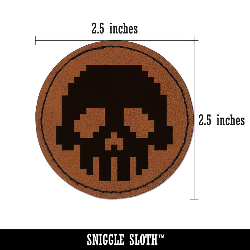 Pixel Digital Skull Round Iron-On Engraved Faux Leather Patch Applique - 2.5"