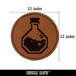 Pixel RPG Potion Health Mana Bottle Round Iron-On Engraved Faux Leather Patch Applique - 2.5"