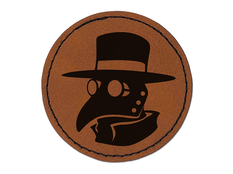 Plague Doctor Mask Round Iron-On Engraved Faux Leather Patch Applique - 2.5"