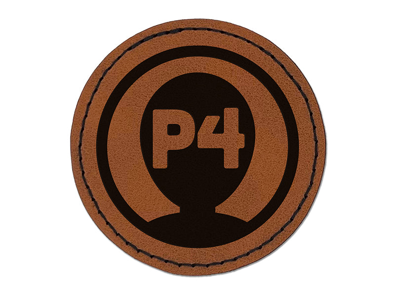 Player Four Person Indicator Gaming Icon Round Iron-On Engraved Faux Leather Patch Applique - 2.5"