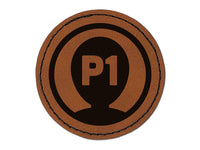 Player One Person Indicator Gaming Icon Round Iron-On Engraved Faux Leather Patch Applique - 2.5"