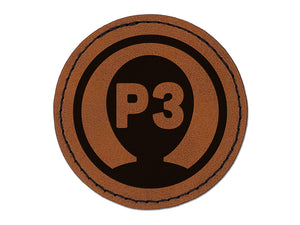 Player Three Person Indicator Gaming Icon Round Iron-On Engraved Faux Leather Patch Applique - 2.5"