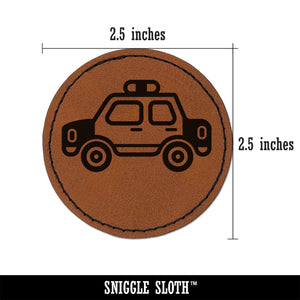 Police Cop Car Vehicle Automobile Round Iron-On Engraved Faux Leather Patch Applique - 2.5"