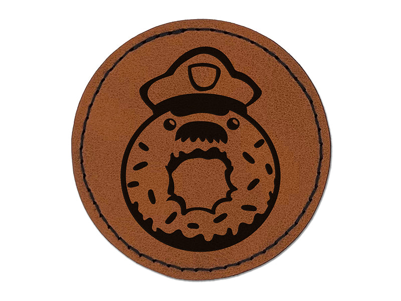 Police Officer Donut Round Iron-On Engraved Faux Leather Patch Applique - 2.5"