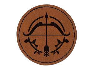Ranger Hunter Bow with Vines Gaming Round Iron-On Engraved Faux Leather Patch Applique - 2.5"