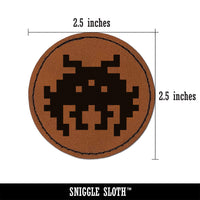 Retro Invaders from Space Bug Alien Round Iron-On Engraved Faux Leather Patch Applique - 2.5"