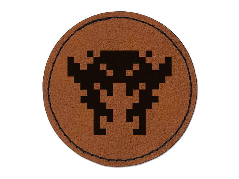 Retro Invaders from Space Crab Alien Round Iron-On Engraved Faux Leather Patch Applique - 2.5"