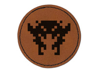 Retro Invaders from Space Crab Alien Round Iron-On Engraved Faux Leather Patch Applique - 2.5"