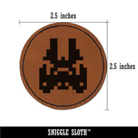 Retro Invaders from Space Star Ship Round Iron-On Engraved Faux Leather Patch Applique - 2.5"