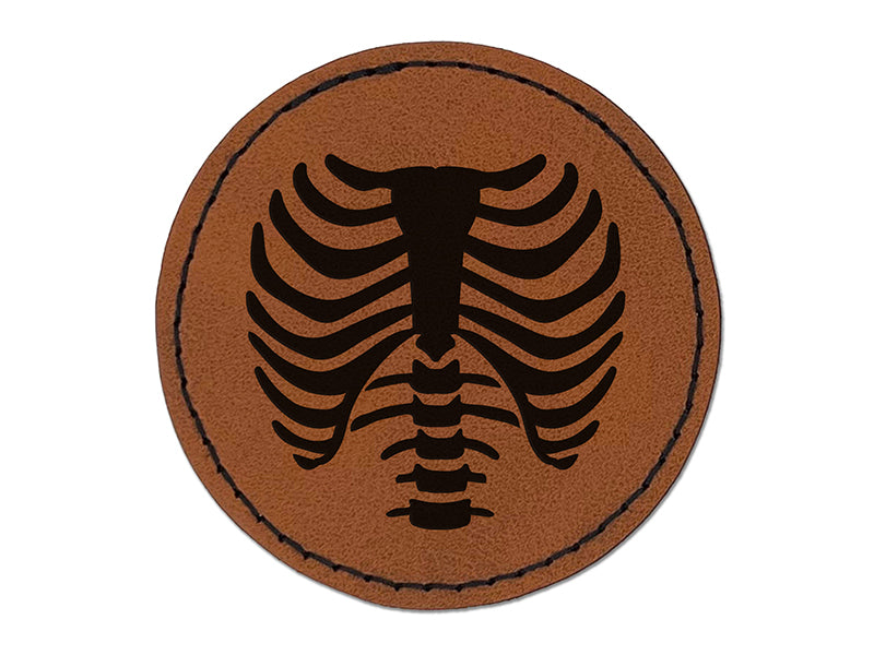 Skeleton Rib Cage Round Iron-On Engraved Faux Leather Patch Applique - 2.5"