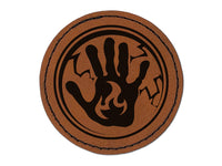 Sorcerer Elemental Fire Magic Round Iron-On Engraved Faux Leather Patch Applique - 2.5"