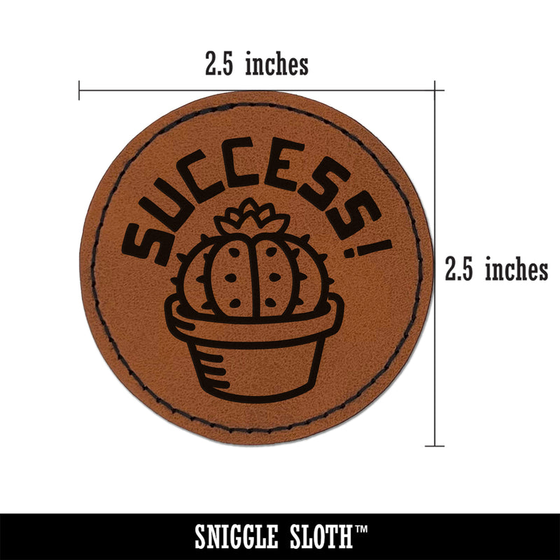 Succulent Success Cactus Round Iron-On Engraved Faux Leather Patch Applique - 2.5"