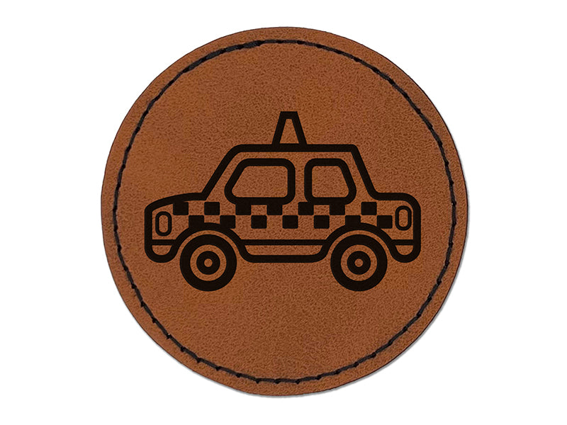 Taxi Car Vehicle Automobile Round Iron-On Engraved Faux Leather Patch Applique - 2.5"