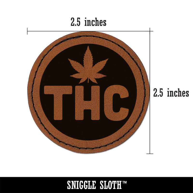 THC Marijuana Leaf Circle Round Iron-On Engraved Faux Leather Patch Applique - 2.5"