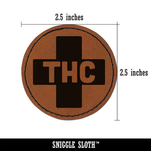 THC Medicinal Marijuana Medical Cross Round Iron-On Engraved Faux Leather Patch Applique - 2.5"