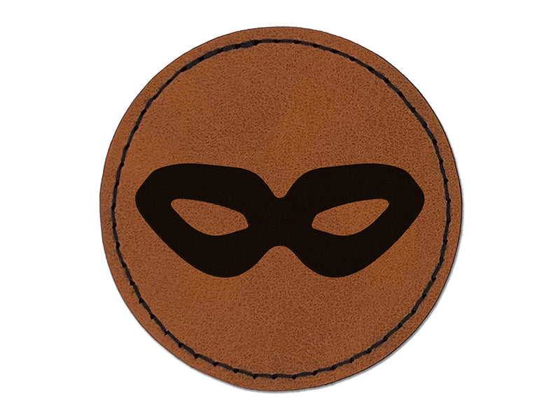 Thief Mask Crime Icon Round Iron-On Engraved Faux Leather Patch Applique - 2.5"