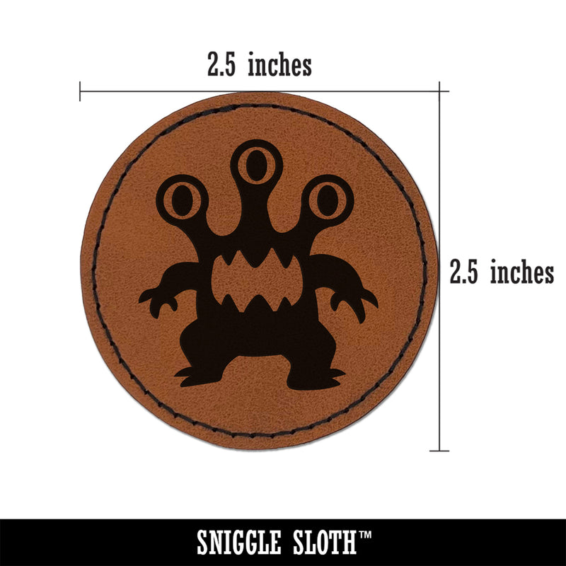 Three Eyed Alien Monster Round Iron-On Engraved Faux Leather Patch Applique - 2.5"