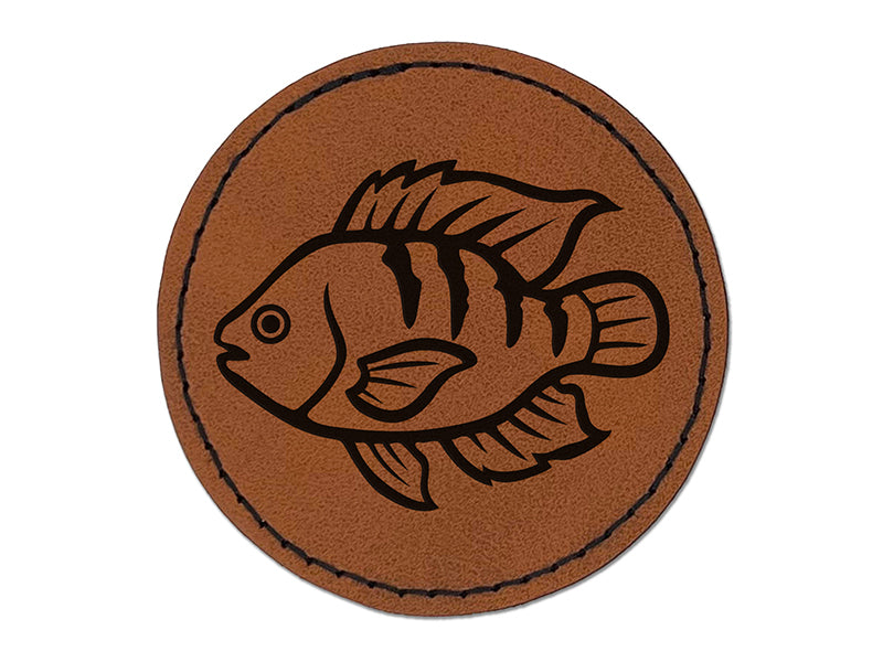 Tilapia Fish Fishing Round Iron-On Engraved Faux Leather Patch Applique - 2.5"